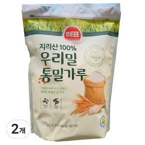 해표 우리밀 통밀가루, 1.5kg, 2개