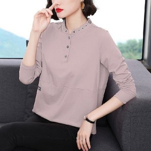 페이토 여성용 라운드넥 자수 포인트 티셔츠