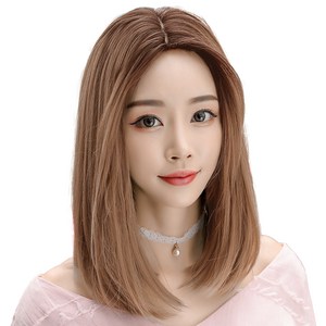 하이유니 레이어드 C컬 펌 중단발 헤어 통가발 45cm + 가발망 + 거치대 세트, 허니브라운, 1세트