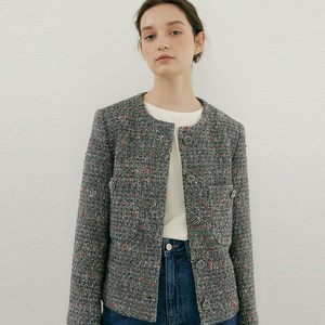 blank03 classic cropped tweed jacket [Italian fabric] grey S