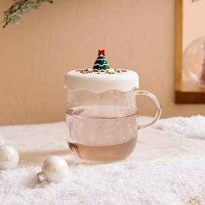 모던하우스 XMAS 메리티파티 실리콘뚜껑 내열 유리 머그컵 540ml, 트리, 1개