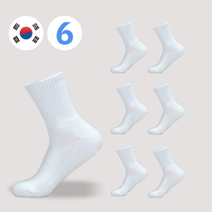 비바슈슈 남성용 더블 쿠션 러닝 스포츠 무지 중목 양말 6켤례 (250~270mm)