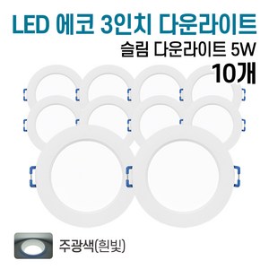 라인조명 LED 에코 3인치 다운라이트 5w (주광/전구/주백), 10개, 주광색(흰빛)