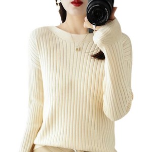 여성용 봄가을 라운드넥 니트 스웨터 티셔츠 Women's Knitwear