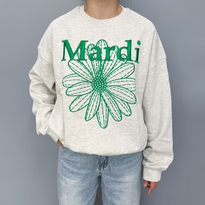 국내매장판 마르디 메크르디 플라워마르디 니들워크 자수 맨투맨 오트밀/그린 FLOWERMARDI NEEDLEWORK OATMEAL GREEN