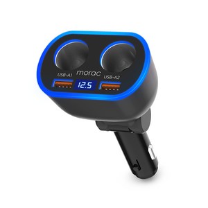 모락 네다 D4 시거잭 2소켓 USB 2포트 차량용 고속 충전기, 1개