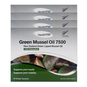 헬스업 초록입홍합 7500mg 60캡슐 4박스 HealthUP Geen Mussel 7500, 4개, 60정