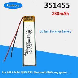 280mAh 351455 3.7V 충전식 리튬 이온 폴리머 배터리 MP3 MP4 GPS 원격 컨트롤러 블루투스 스피커 DVD LED 램프, 1개