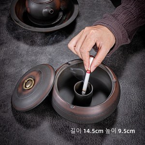 POMTOR 가정용 도자기 뚜껑 재떨이 사무실 자사 재떨이, 1개, 블랙 14.5cm