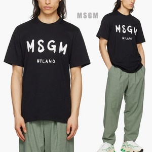 MSGM 브러쉬드 로고 코튼 크루넥 반팔티 BK