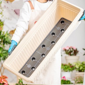 트리아브 직사각 화분 대형 플라스틱 텃밭화분 옥상 야외 상추키우기, 1개, 베이지