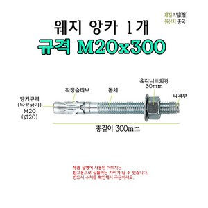 웨지 앙카 M20x300 길이 300mm - 웻지 볼트 스터드 앵커 콘크리트 스크류 타격 세트, 1개