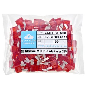 미니 카휴즈 자동차용 퓨즈 리틀휴즈 소형 블레이드휴즈 ATM DC 32V Ca Fuse Littelfuse Mini Auto Blade Fuse, 100개, 미니 10A