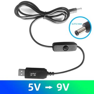 dc5v 케이블 2세트단 USB 5V 12V 9V 전원 케이블 잭 어댑터 와이어 Usb 부스트 코드 플러그 라우터 2.1x5.5, 5V to 9V, 01 5V to 9V