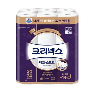 크리넥스 3겹 데코&소프트 천연펄프 고급롤화장지, 37m, 24개입, 1개