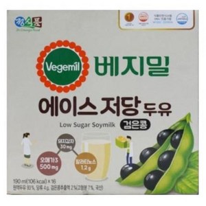 베지밀 에이스 저당 두유, 190ml, 16개