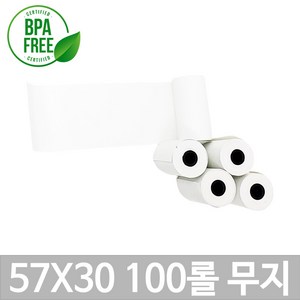 포스앤토너 포스용지 APP제품 57X30 무지 약관인쇄 감열지 친환경영수증 카드단말기용지 카드기용 포스기 BPAFREE/P, 100롤, 57X30(무지)