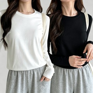 IWENTY 1+1 여성 기본 긴팔 라운드티 봄가을철 2종세트