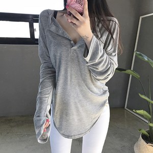 [레티고] 여성 데일리 루즈핏 솔리드 긴팔 티셔츠