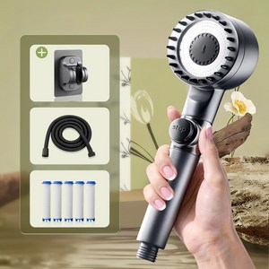 홈럭스 파워수압 필터 샤워기 + 필터 5개 + 샤워호스 1.5M + 거치데 안마 샤워기세트 8pcs