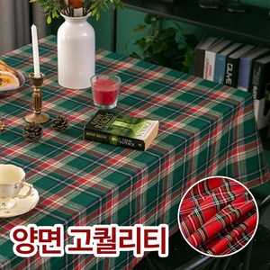 빈티지 양면 체크 테이블보 크리스마스 식탁보, 그린, 100x140, 1개