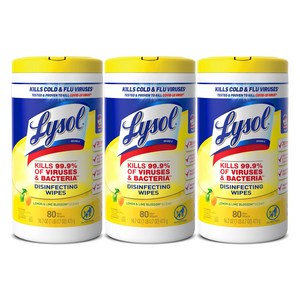 Lysol Disinfectant Wipes Multi-Suface Antibacte 라이솔 소독 물티슈 다중 표면 항균 청소 물티슈 소독 및 청소용 레몬 앤 라임 블라, Yellow Colo, 240 Count (Pack of 3), 1개, 2.04kg