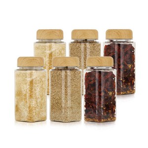 아트박스/비프로젝트 바른락 사각 PET 양념통 400ml 6P (우드 체리), 6개