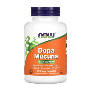 천연 도파민 NOW Supplements DOPA Mucuna 천연 발생 15% L-Dopa 도파 무쿠나 뇌신경 전달 물질 치매 예방 우울증 예방 행복 호르몬, 180정, 1개