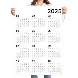 하늬통상 한눈으로 보는 2023년 대형 달력 한장 포스터 스케줄 캘린더, 2025년 세로형 대형, 1개