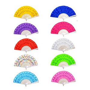 10 PCS Coloful Folding Hand Fan Handheld Fans Sum 10 PCS 다채로운 접는 손 팬 휴대용 팬 여름 빈티지 댄스 파티 손 팬 여자 여자 (, 10개, White