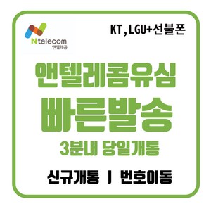 앤텔레콤 공식 신형 정품 선불유심 선불폰(kt lg) 주말개통가능 자급제사용가능 당일개통 빠른개통, LG망유심, 1개