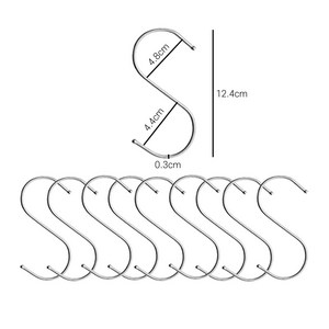 뽀아샵 다용도 스테인리스 S자 고리 스텐걸이 J-J009, L, 10개, 실버