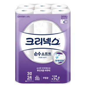 크리넥스 천연펄프 순수 3겹 소프트 롤화장지 27M, 28m, 24개입, 1개