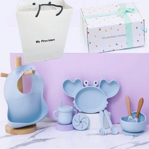 마이프레셔스 Silicone Baby Feeding Set 아기 이유식 식기 흡착식판 6종세트 출산선물 아기선물세트 흡착볼 유아식기 아기식기 유아식판 아기식판 100일선물, 그린, 1개