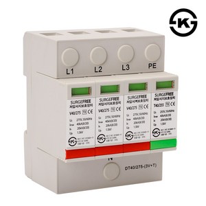 써지프리 전원보호용 SPD 서지보호기 낙뢰보호기 40kA 삼상4선 DIN Rail KS인증 DT40/275(3V+T), 부수자재포함(찬넬+스톱바), 1개