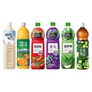 [한번에먹자] 대용량 1.5L 6종 과즙음료 혼합 세트 웅진 아침햇살 + 제주감귤 + 알로에 + 토마토 + 포도 + 초록매실 과즙음료 주스 골라딤기, 1세트