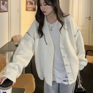 [애착가디건 데일리 휘뚤마뚤 낙낙한 빅사이즈] 오버핏 스티치 니트가디건
