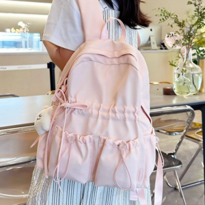 샤샤벨 리본 스트링 백팩 발레코어 여학생 가방 경량 나일론 여성 여아 책가방