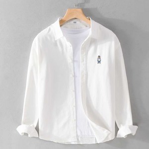 봄가을 자수 긴팔 셔츠 캐주얼 루즈핏 심플 코디 셔츠