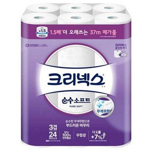 크리넥스 천연펄프 순수 3겹 소프트 롤화장지 27M, 37m, 24개입, 1개