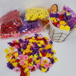 청년공방 조화 꽃 장미꽃머리 100pcs 500pcs 재료 꽃장식, 연보라, 100pcs(꽃머리100개), 100개