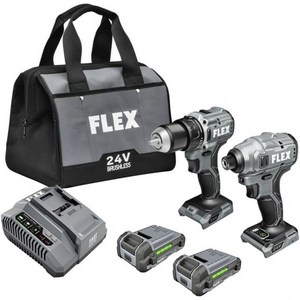 FLEX 24V 브러시리스 코드리스 2공구 콤팩트 콤보 키트 12인치 2단 드릴 드라이버 및 14인치 헥스 임팩트 드라이버2개 2.5 포함아 리튬 배터리 160W 급속 충전기, Compact, 1개