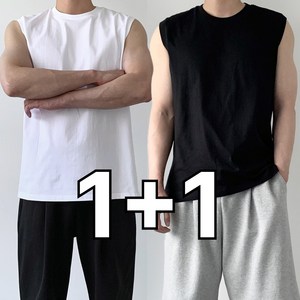 [면100%] 미제이 남자 민소매 티셔츠 오버핏 나시 1+1