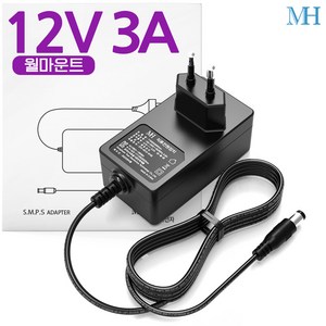 명호전자 12V3A 아답터 벽걸이형(MH1230) DC 12V 3A 어댑터, 12V3A 아답터(벽걸이형)+젠더3종세트, 1개