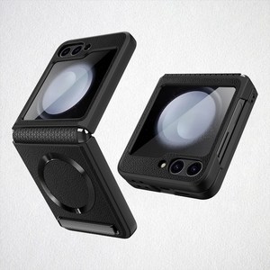삼성 갤럭시 Z 플립 6 5 Flip6 Flip5 5G 용 자석 킥스탠드 맥세이프 폰 케이스 힌지 보호 유리 필름 가죽 커버