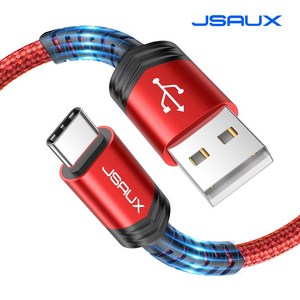 JSAUX 1+1 USB A-C 타입 고속 충전케이블 USB 2.0, 2개입, 레드, 2m