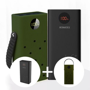 로모스 PEA40 고속충전 40000mAh 보조배터리 펀칭실리콘케이스 포함 세트, 올리브