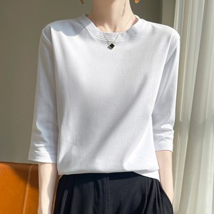 SAHINER 여름 여성반팔티셔츠 칠부 소매 단색 반팔 상의 BTX04
