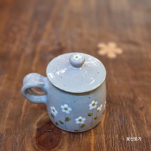 야생화 도자기 뚜껑 머그컵 카페 머그컵 350ml 500ml, 연보라, 1개