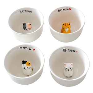 살다 고양이 소주잔 4종 세트, 화이트, 1개
